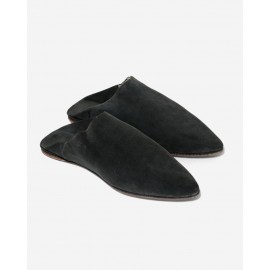 Black suede slippers for women