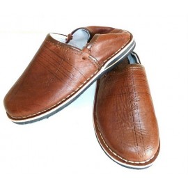 Men's round leather slippers