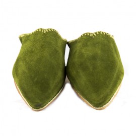 Handmade green suede slippers